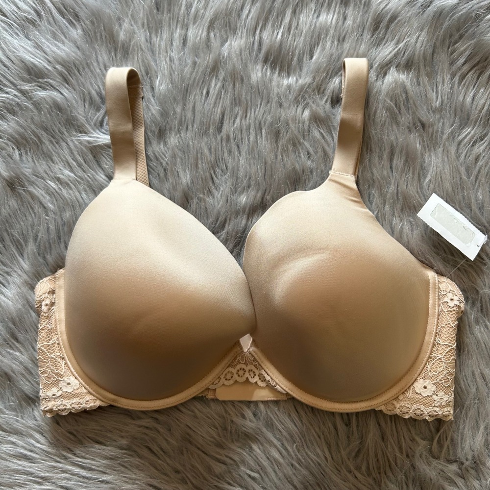 Joyspun Plunge Bra Womens Size 38DDD Beige Padded Push Up Underwire Back Closure